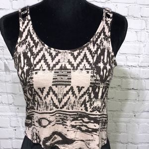 Cropped Chloe K black & taupe crop top w/caged back